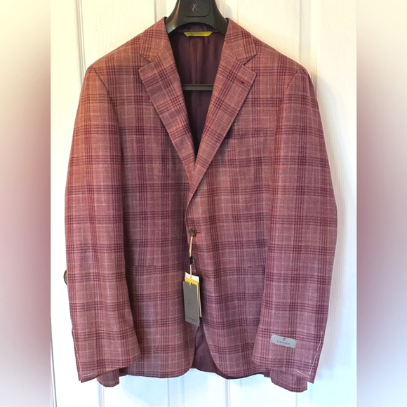 (NWT) CANALI Kei Glen Plaid Sport Jacket - US 48L, Red - Picture 1 of 8